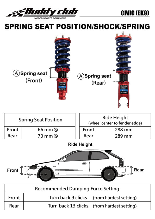 Buddy Club - Sport Spec Damper Coilovers Kit Honda Civic 92-00, Integra 94-01 EG EK DC2 (BC02-SSHEG) Discount