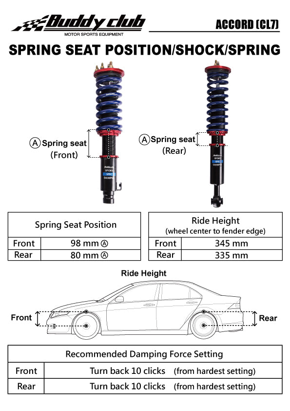 Buddy Club - Sport Spec Damper Coilovers Kit Acura TSX 04-08, Accord 03-07 (BC02-SSHCL7) For Cheap