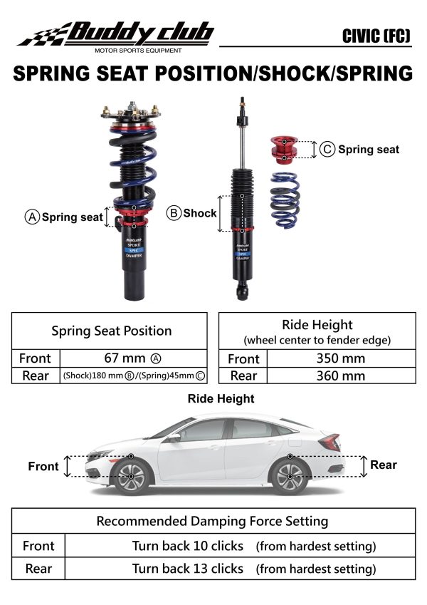 Buddy Club - Sport Spec Damper Coilovers Kit Honda Civic 16+ Coupe Sedan Non-Si (BC02-SSHFC1) Hot on Sale